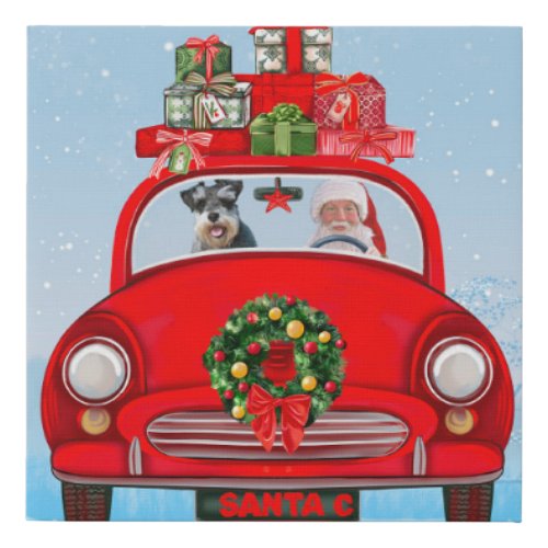 schnauzer Dog In Car With Santa Claus  Faux Canvas Print