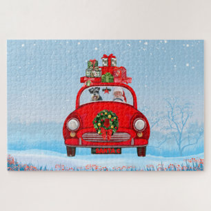 schnauzer Dog In Car With Santa Claus Jigsaw Puzzle