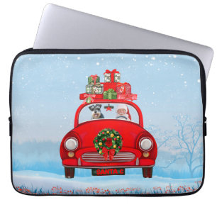 schnauzer Dog In Car With Santa Claus Laptop Sleeve