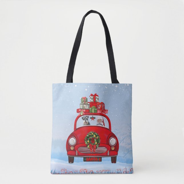 schnauzer Dog In Car With Santa Claus Tote Bag (Front)