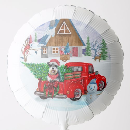 Schnauzer Dog In Christmas Delivery Truck Snow Balloon