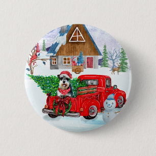 Schnauzer Dog In Christmas Delivery Truck Snow Button