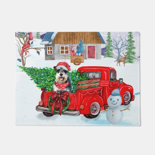 Schnauzer Dog In Christmas Delivery Truck Snow Doormat