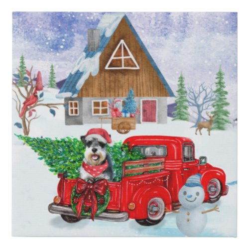 Schnauzer Dog In Christmas Delivery Truck Snow  Faux Canvas Print