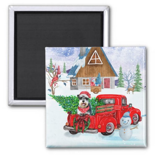 Schnauzer Dog In Christmas Delivery Truck Snow Magnet