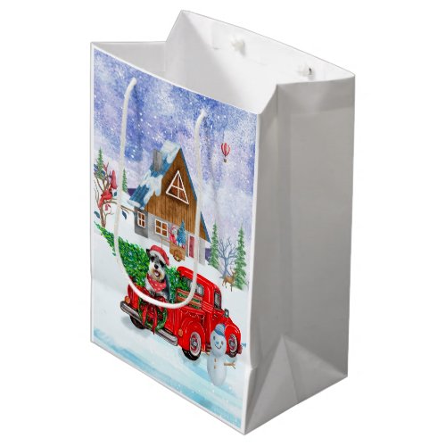 Schnauzer Dog In Christmas Delivery Truck Snow Medium Gift Bag