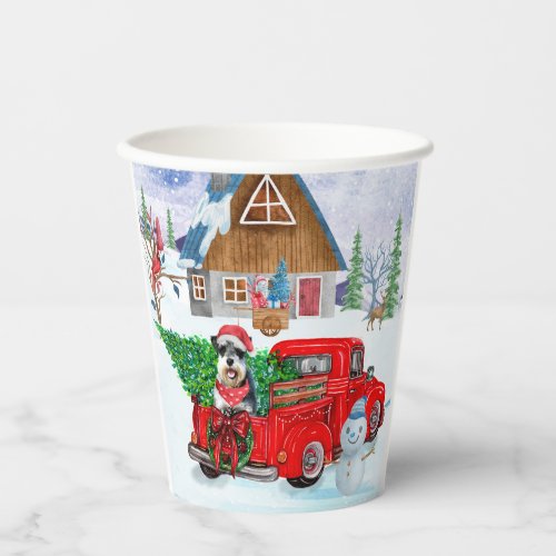 Schnauzer Dog In Christmas Delivery Truck Snow  Paper Cups