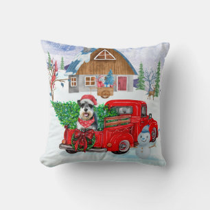 Schnauzer Dog In Christmas Delivery Truck Snow Throw Pillow