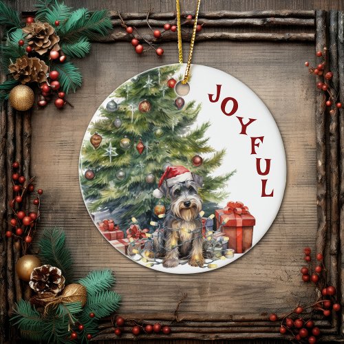 Schnauzer Dog in Christmas Lights Ceramic Ornament