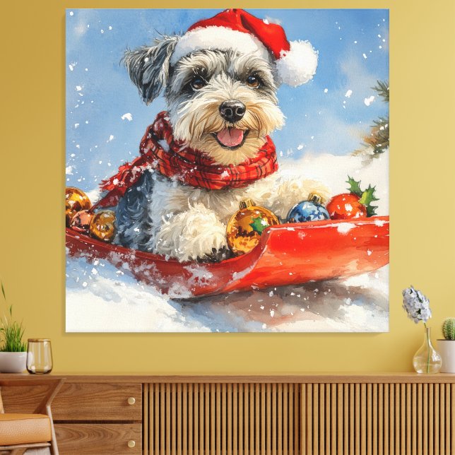 Schnauzer Dog in Sledge Let it Snow Christmas Canvas Print (Insitu(LivingRoom))