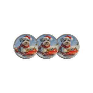 Schnauzer Dog in Sledge Let it Snow Christmas Golf Ball Marker