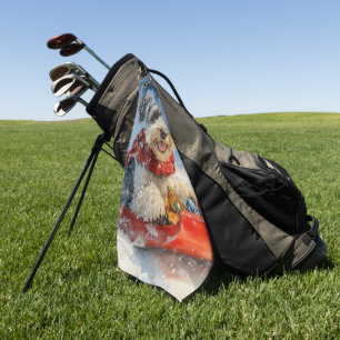 Schnauzer Dog in Sledge Let it Snow Christmas Golf Towel