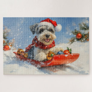 Schnauzer Dog in Sledge Let it Snow Christmas Jigsaw Puzzle