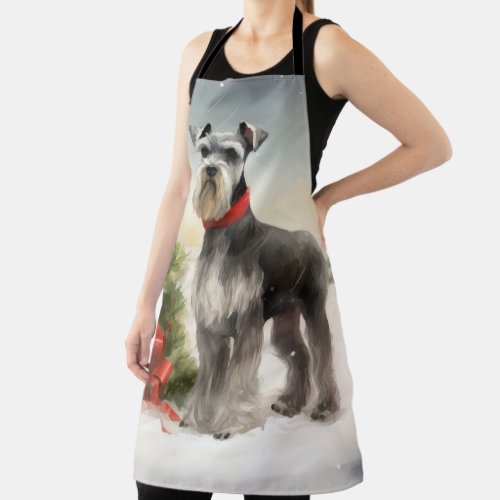 Schnauzer Dog in Snow Christmas Apron