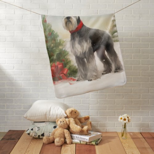 Schnauzer Dog in Snow Christmas Baby Blanket