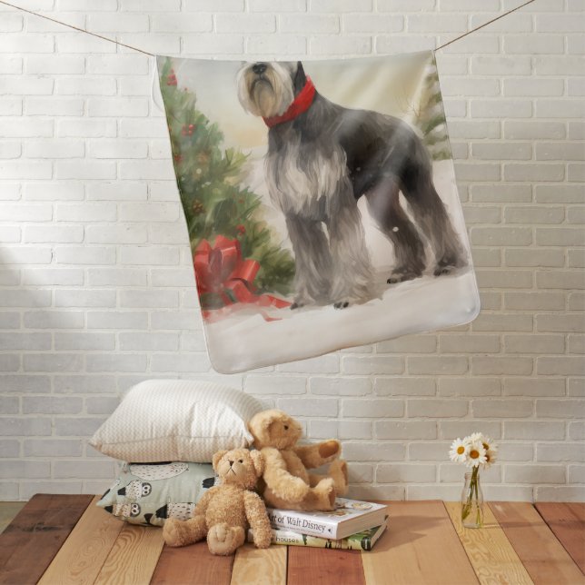 Schnauzer Dog in Snow Christmas Baby Blanket (In Situ)