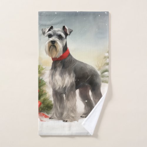 Schnauzer Dog in Snow Christmas Bath Towel Set