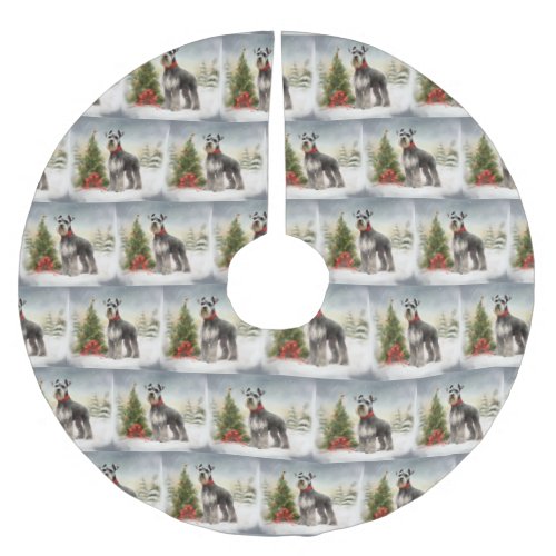 Schnauzer Dog in Snow Christmas Brushed Polyester Tree Skirt