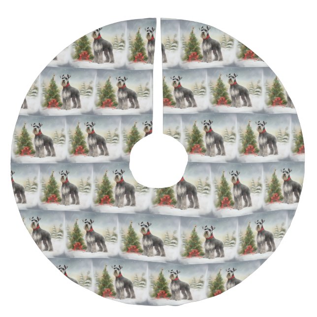 Schnauzer Dog in Snow Christmas Brushed Polyester Tree Skirt (Front)