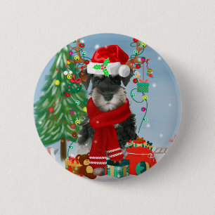 Schnauzer Dog in Snow Christmas Button