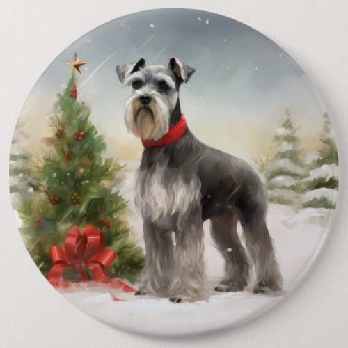 Schnauzer Dog in Snow Christmas Button