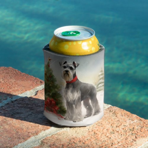 Schnauzer Dog in Snow Christmas Can Cooler