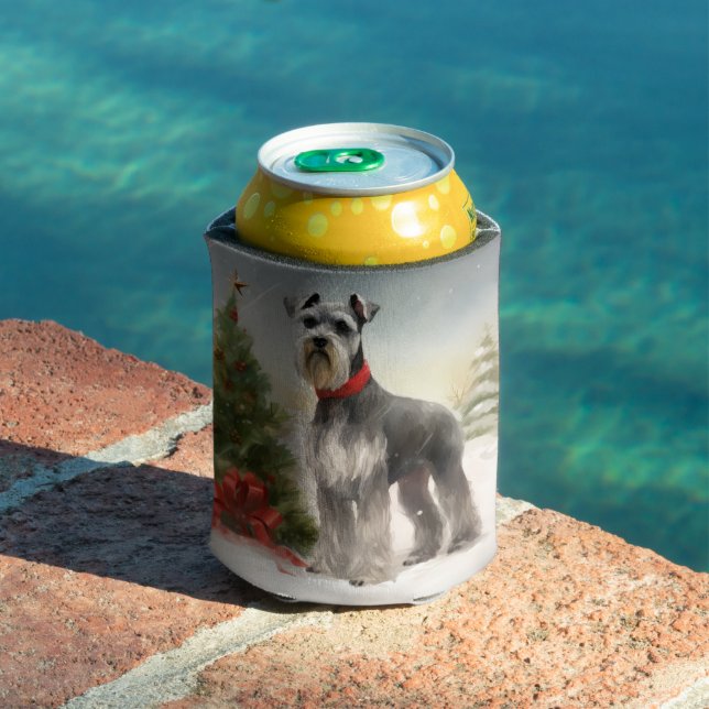 Schnauzer Dog in Snow Christmas Can Cooler (In Situ Pool)