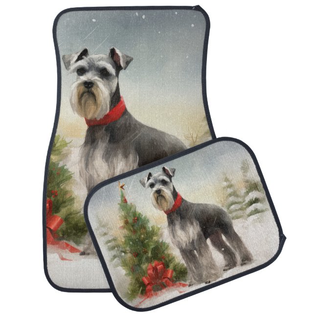 Schnauzer Dog in Snow Christmas Car Floor Mat (Set)