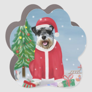 Schnauzer Dog in Snow Christmas Car Magnet