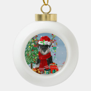 Schnauzer Dog in Snow Christmas  Ceramic Ball Christmas Ornament