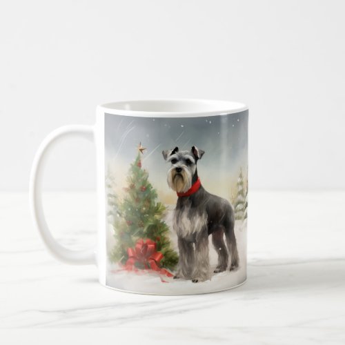 Schnauzer Dog in Snow Christmas Coffee Mug