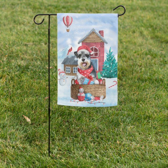 Schnauzer Dog In snow Christmas Dog House Garden Flag (In SItu)