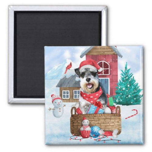 Schnauzer Dog In snow Christmas Dog House Magnet