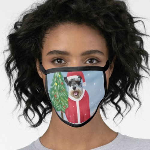 Schnauzer Dog in Snow Christmas Face Mask