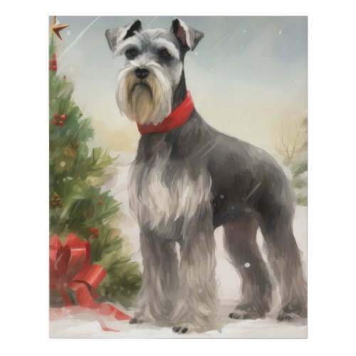 Schnauzer Dog in Snow Christmas Faux Canvas Print