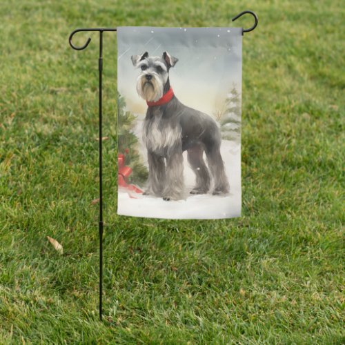 Schnauzer Dog in Snow Christmas Garden Flag