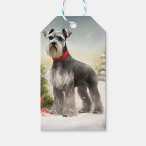 Schnauzer Dog in Snow Christmas Gift Tags