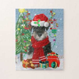 Schnauzer Dog in Snow Christmas Jigsaw Puzzle