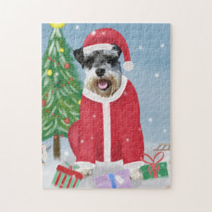 Schnauzer Dog in Snow Christmas Jigsaw Puzzle