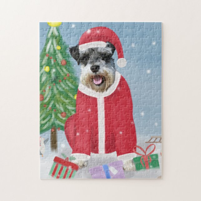 Schnauzer Dog in Snow Christmas  Jigsaw Puzzle (Vertical)