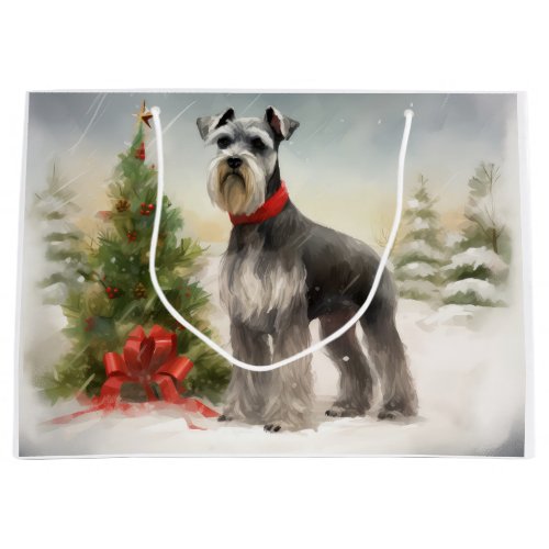 Schnauzer Dog in Snow Christmas Large Gift Bag