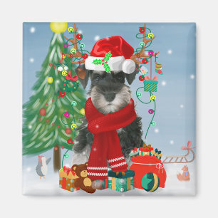 Schnauzer Dog in Snow Christmas Magnet