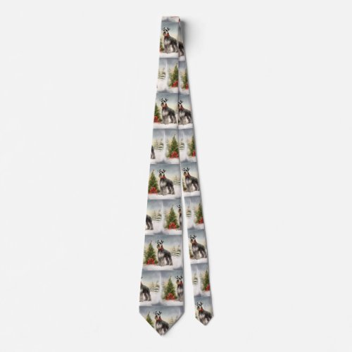 Schnauzer Dog in Snow Christmas Neck Tie