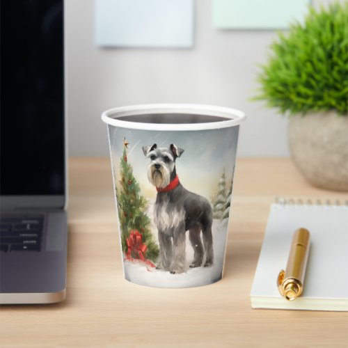 Schnauzer Dog in Snow Christmas Paper Cups