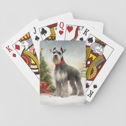 Schnauzer Dog in Snow Christmas Poker Cards