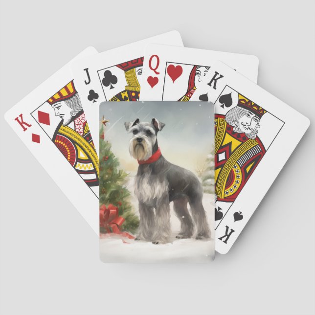 Schnauzer Dog in Snow Christmas Poker Cards (Back)