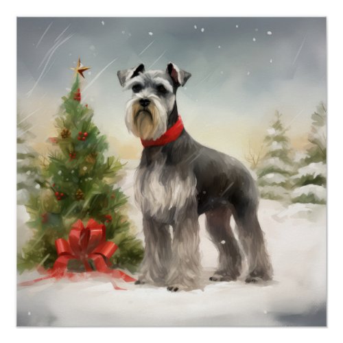 Schnauzer Dog in Snow Christmas Poster