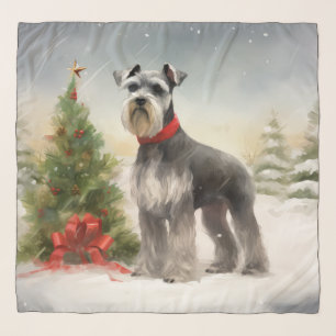 Schnauzer Dog in Snow Christmas Scarf
