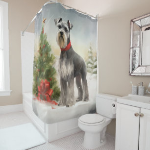 Schnauzer Dog in Snow Christmas Shower Curtain