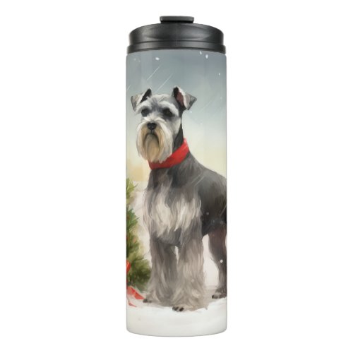 Schnauzer Dog in Snow Christmas Thermal Tumbler